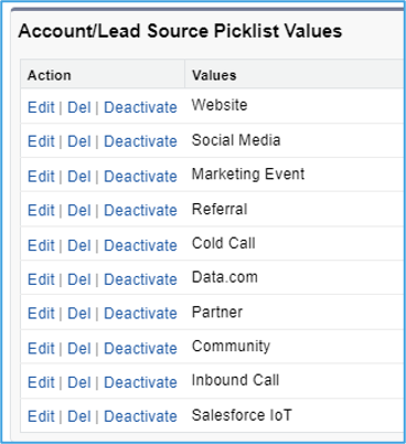 Screenshot of Account Engagement picklist values