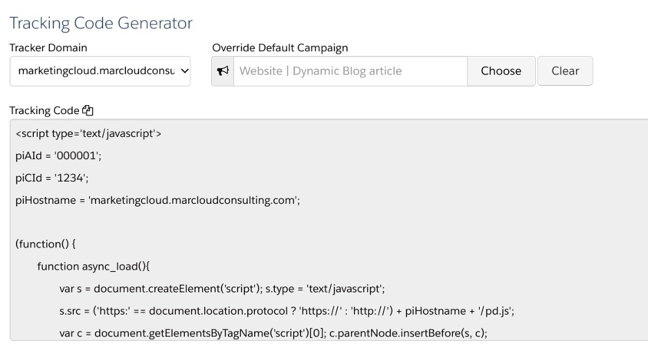 Screenshot of tracking code