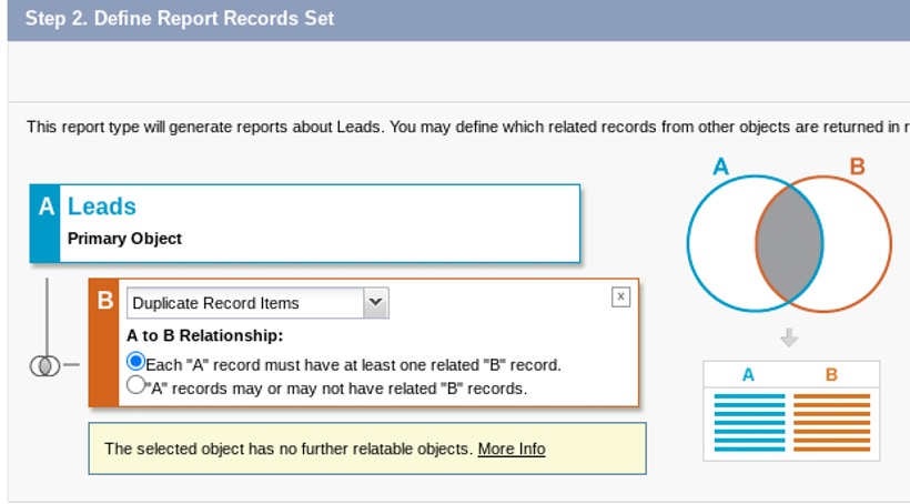 Screenshot of define report settings