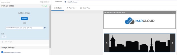 Screenshot of MarCloud Marketing Cloud email account showing image carousel