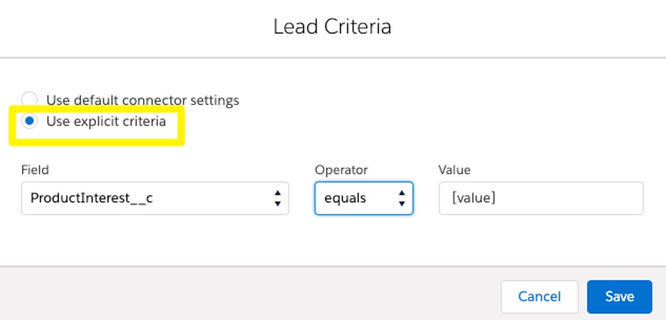 Screenshot of Pardot lead criteria