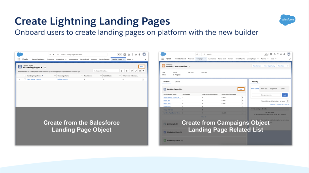 Salesforce slide: how to create landing pages in Lightning Builder