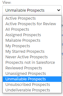 Dropdown showing unmailable prospects