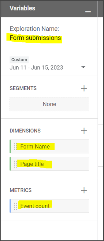 Screenshot of Variables details in GA4