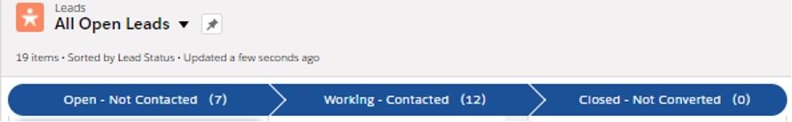 Screenshot showing filter options in Kanban view for Salesforce Lead Status