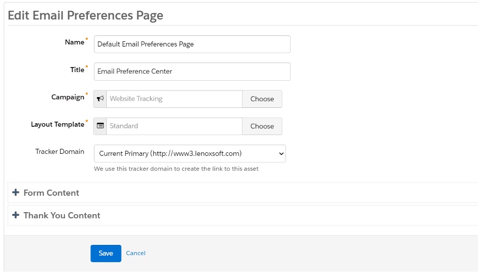 Screenshot of edit email preferences page