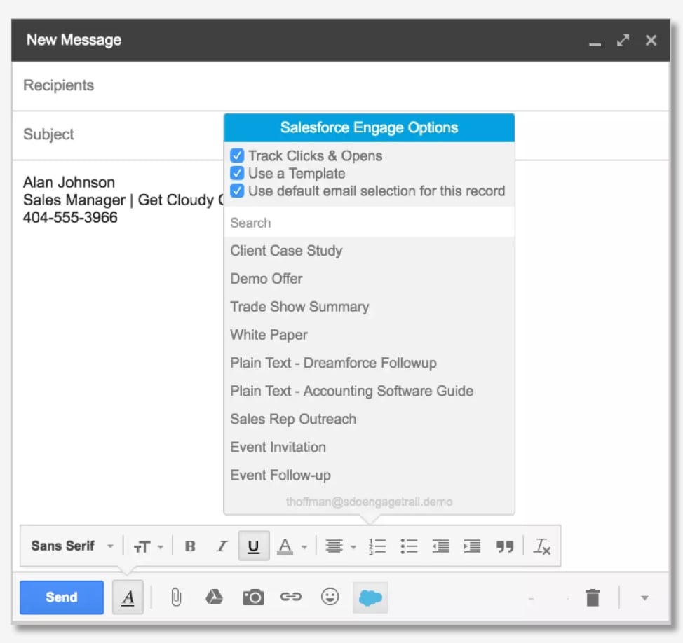 Screenshot of email view