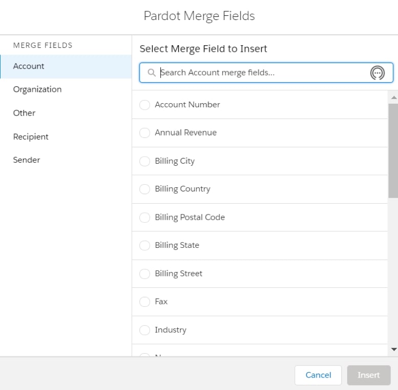 merge fields example in Pardot