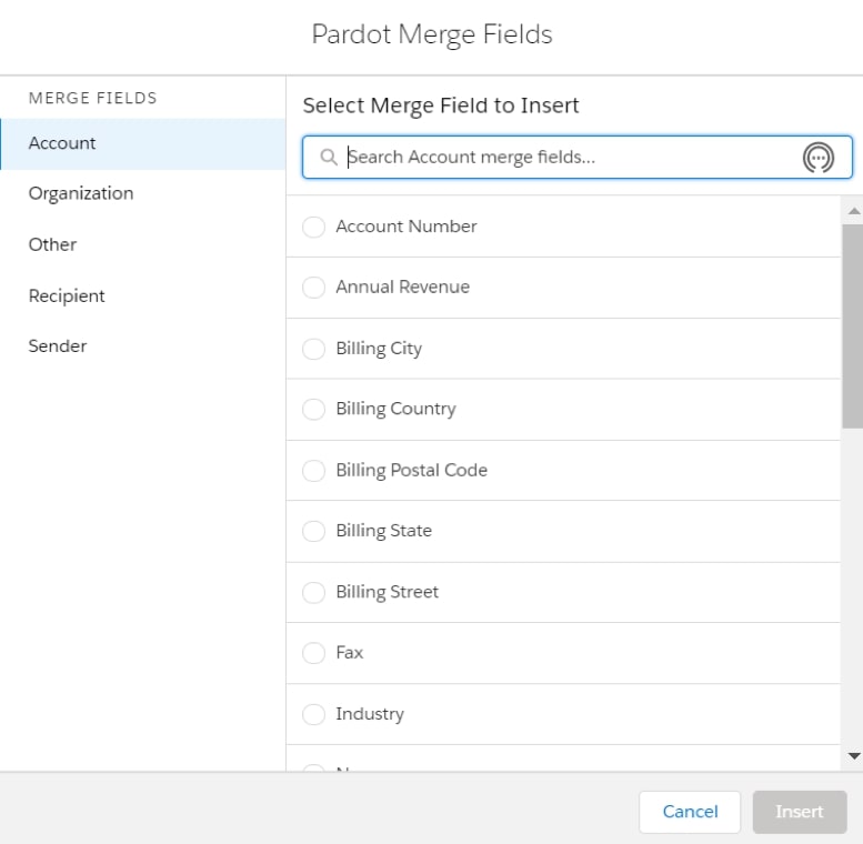 merge fields example in Pardot