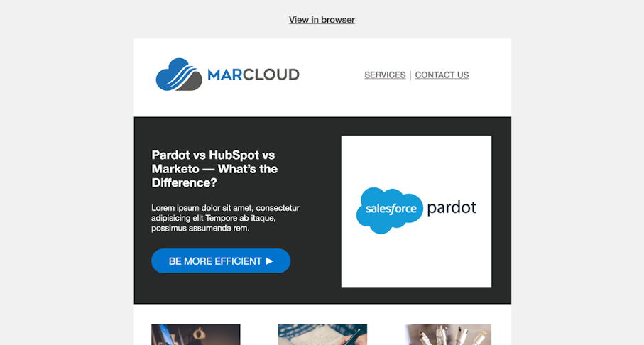 Screenshot of the MarCloud Pardot thought leadership email template