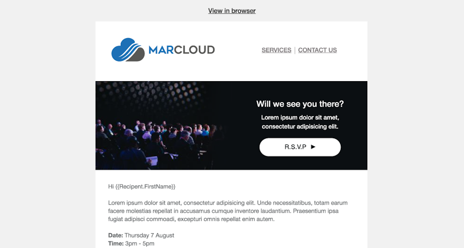 Screenshot of MarCloud event email template