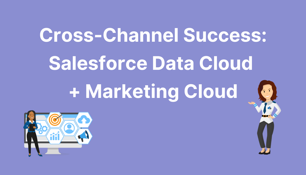 Coloured background with text Cross-Channel Success: Salesforce Data Cloud + Marketing Cloud