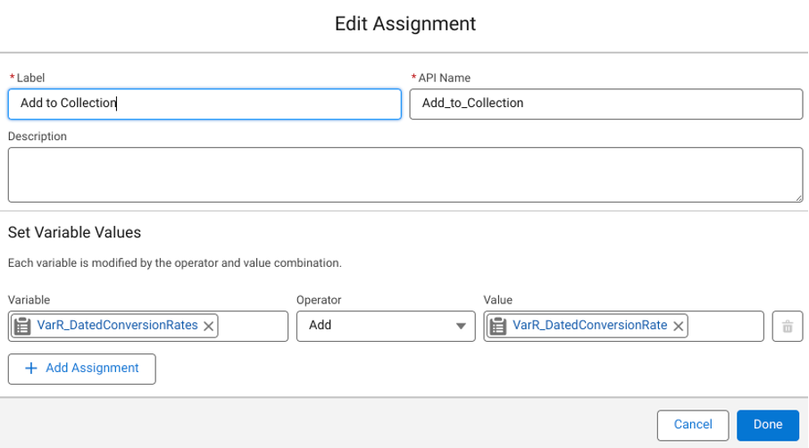 Screenshot of Salesforce Edit Assignment values