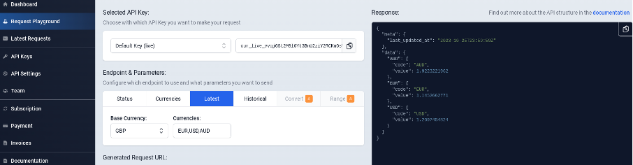 Screenshot of API response