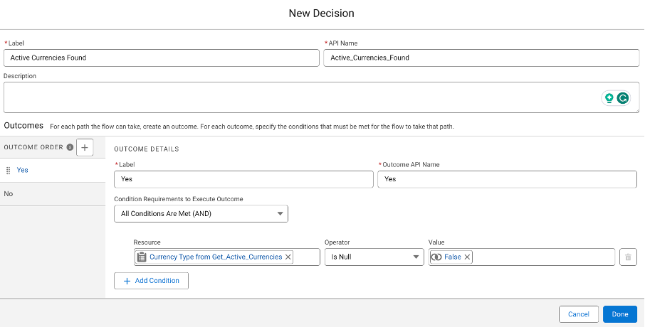 Screenshot of New Decision API callout