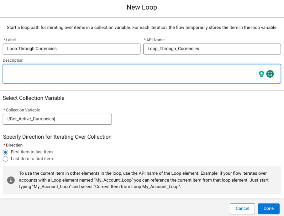 Screenshot of Salesforce New Loop