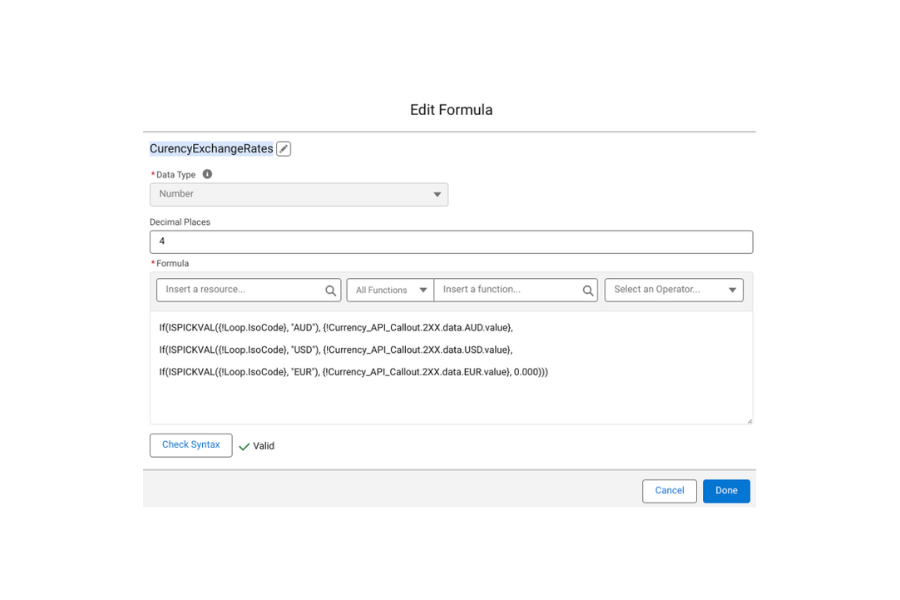 Screenshot of Salesforce API formula