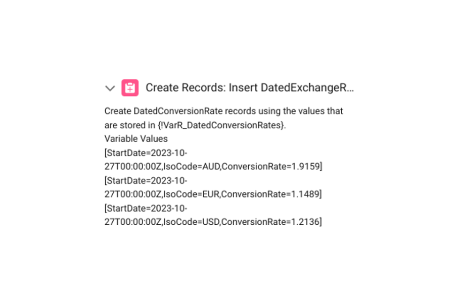 Screenshot of Salesforce Debug flow result