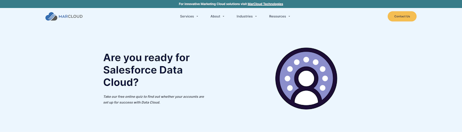 Screenshot of the MarCloud website page for Data Cloud quiz