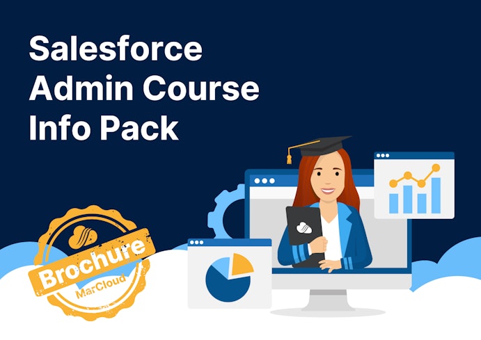 Brochure cover with text Salesforce Admin Course Info Pack