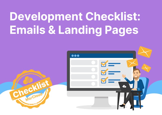 Checklist cover with text Development Checklist: Emails & Landing Pages
