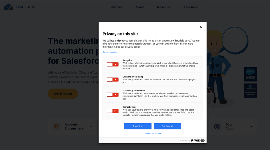 Screenshot of MarCloud cookie consent