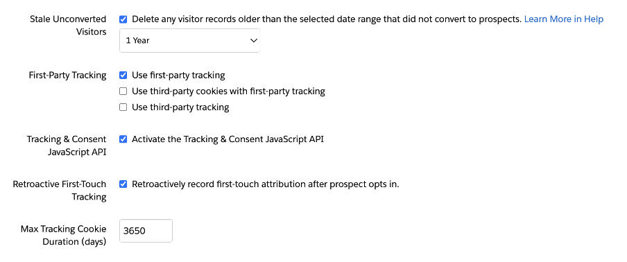 Screenshot of Account Engagement cookie settings