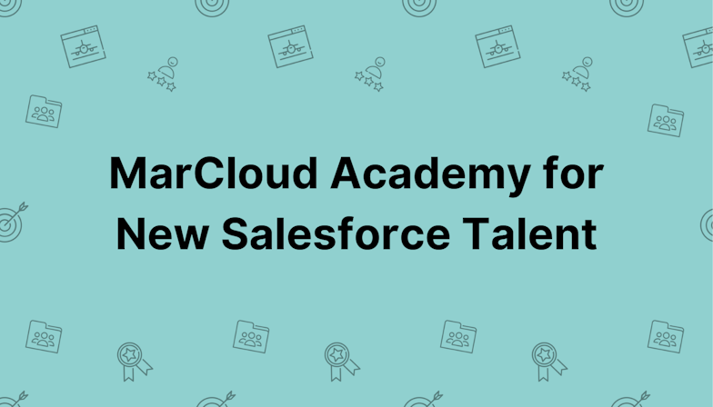 Coloured background with text MarCloud Academy for New Salesforce Talent