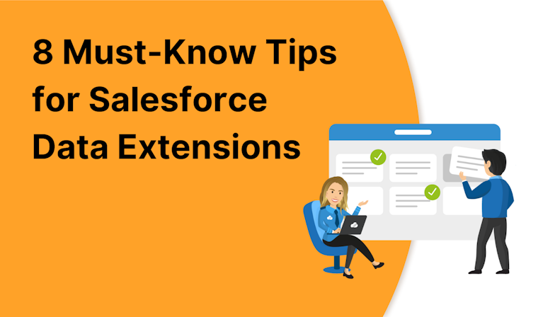 Coloured background with text 8 Must-Know Tips for Salesforce Data Extensions