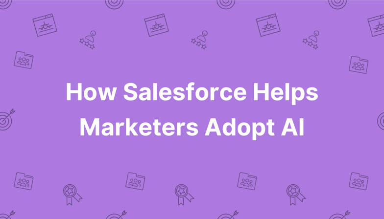 Coloured background with text How Salesforce Helps Marketers Adpot AI