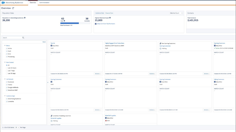 Screenshot of Marketing Cloud Advertising Audiences