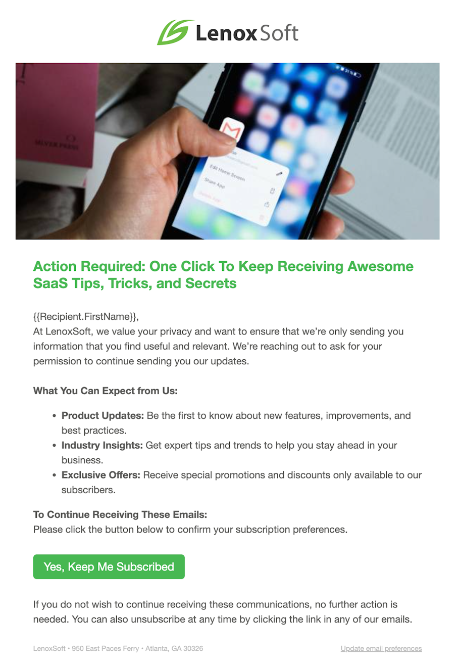Screenshot of a permission pass email sent from LenoxSoft