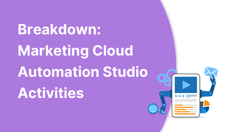 Coloured background with text Breakdown: Marketing Cloud Automation Studio Activities