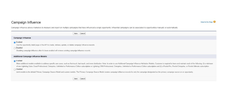 Screenshot of campaign influence settings