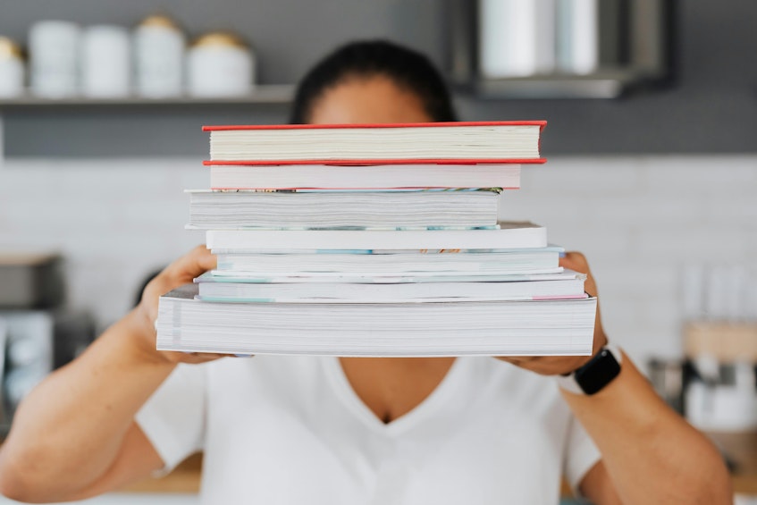 Photo of stacked school books