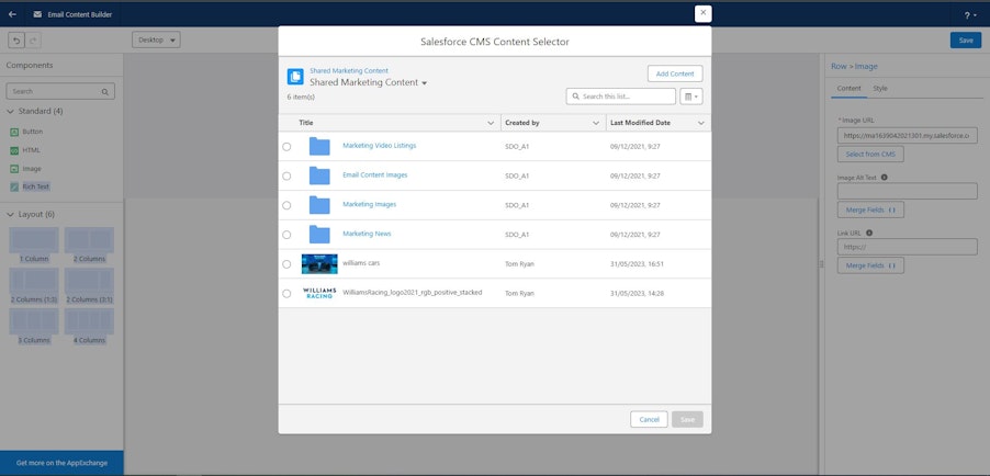Screenshot of adding emails in Lightning Builder