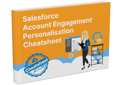 3D eBook cover with text Salesforce Account Engagement Personalisation Cheatsheet