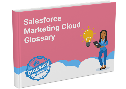 3D eBook cover with text Salesforce Marketing Cloud Glossary