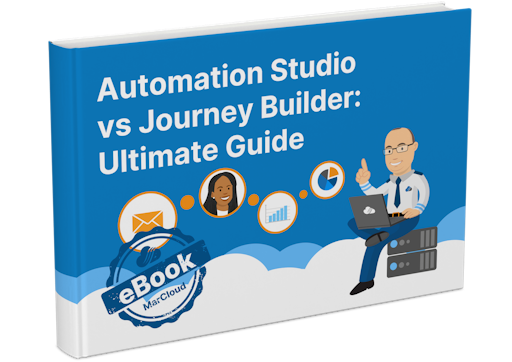 3D eBook cover with text Automation Studio vs Journey Builder: Ultimate Guide