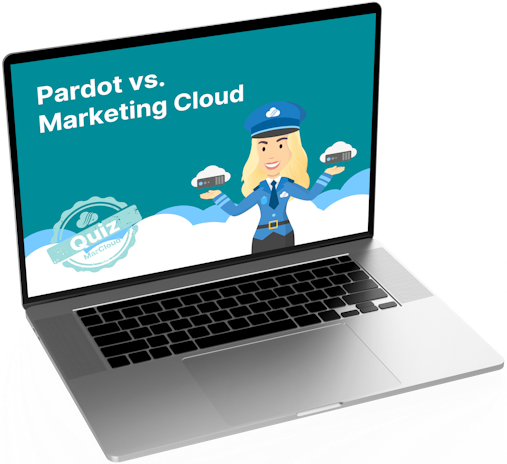 Laptop screen with text Pardot vs Marketing Cloud
