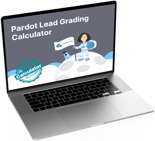 Laptop screen with text Pardot Lead Grading Calculator