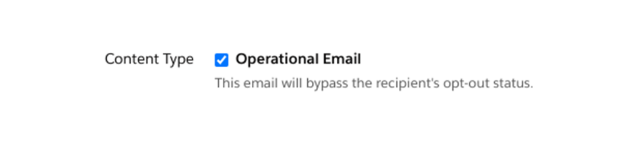 Screenshot of the Operational Email content type checkbox