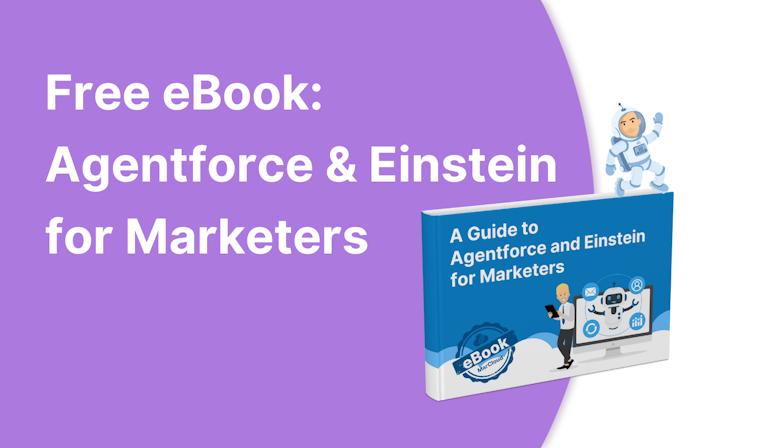 Coloured background with text Free eBook Agentforce & Einstein for Marketers