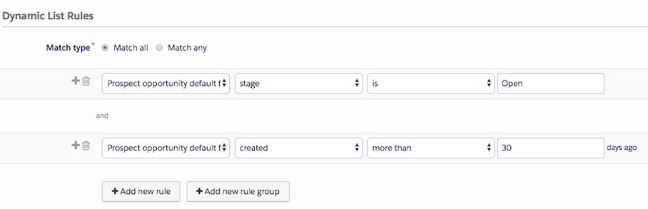 Screenshot of dynamic list rules