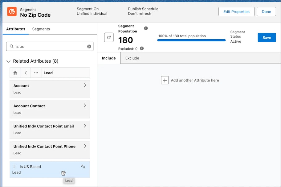 Screenshot of creating a segment in Data Cloud
