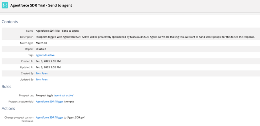 Screenshot of Agentforce automation
