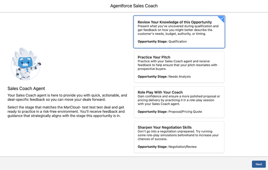 Screenshot of Agentforce Sales Coach Agent