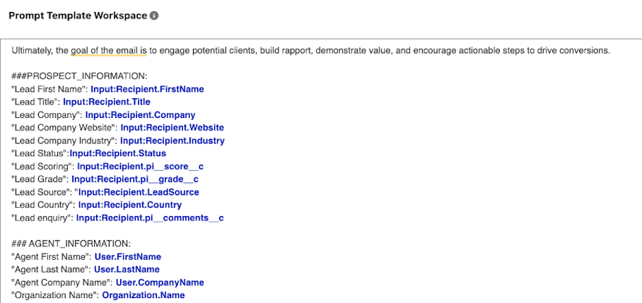 Screenshot of MarCloud prompt template