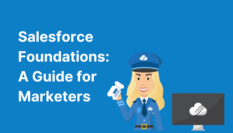 Coloured background with text Salesforce Foundations: A Guide for Marketers