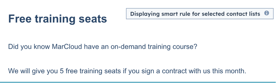 Screenshot of email with Free training seats smart rule
